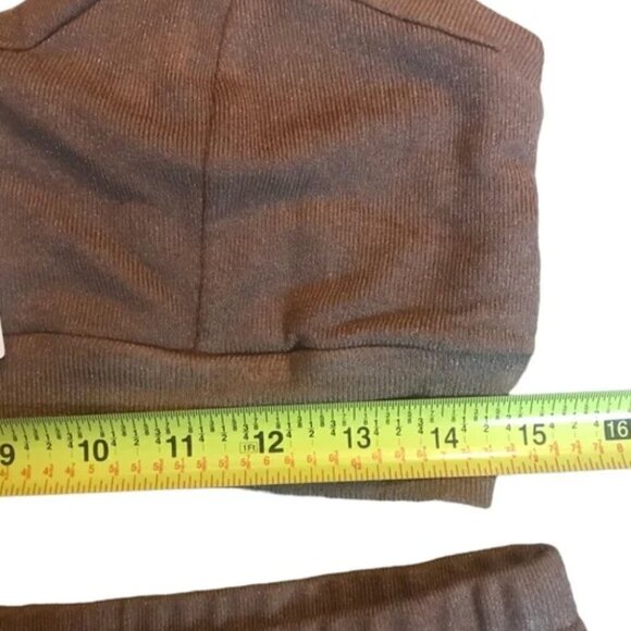 Anthropologie Dolan Two Piece Crop Top Shorts Set L NWOT Brown Shimmer Lounge - Picture 10 of 12